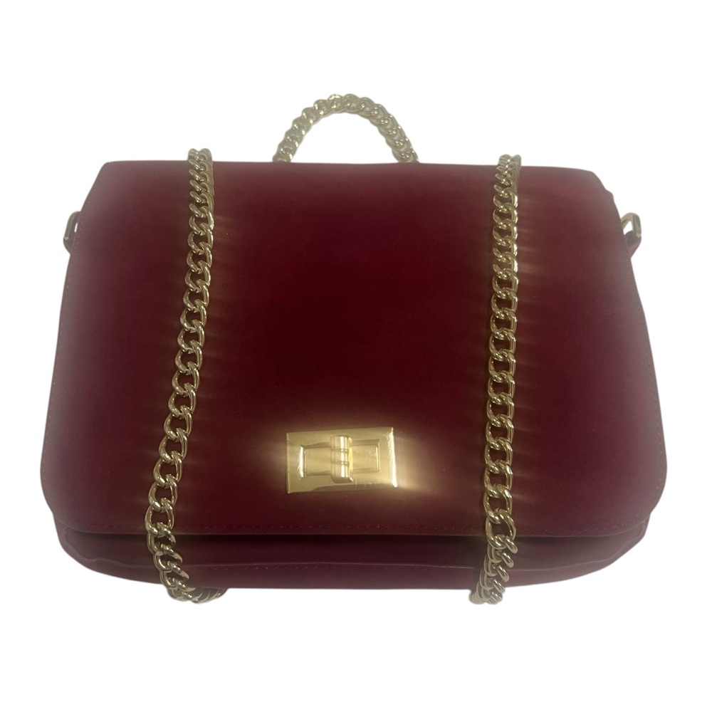FOREVER 21‎ Burgundy Gold Chain Strap Crossbody Bag Soft Suede Flip Closure Bag
